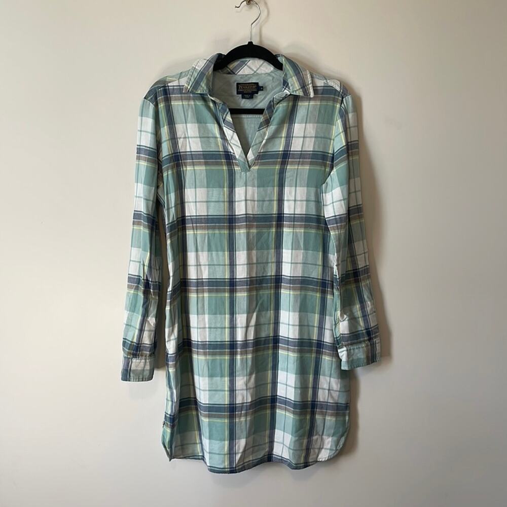 Pendleton Long Sleeve Plaid Dress Blue Green Small